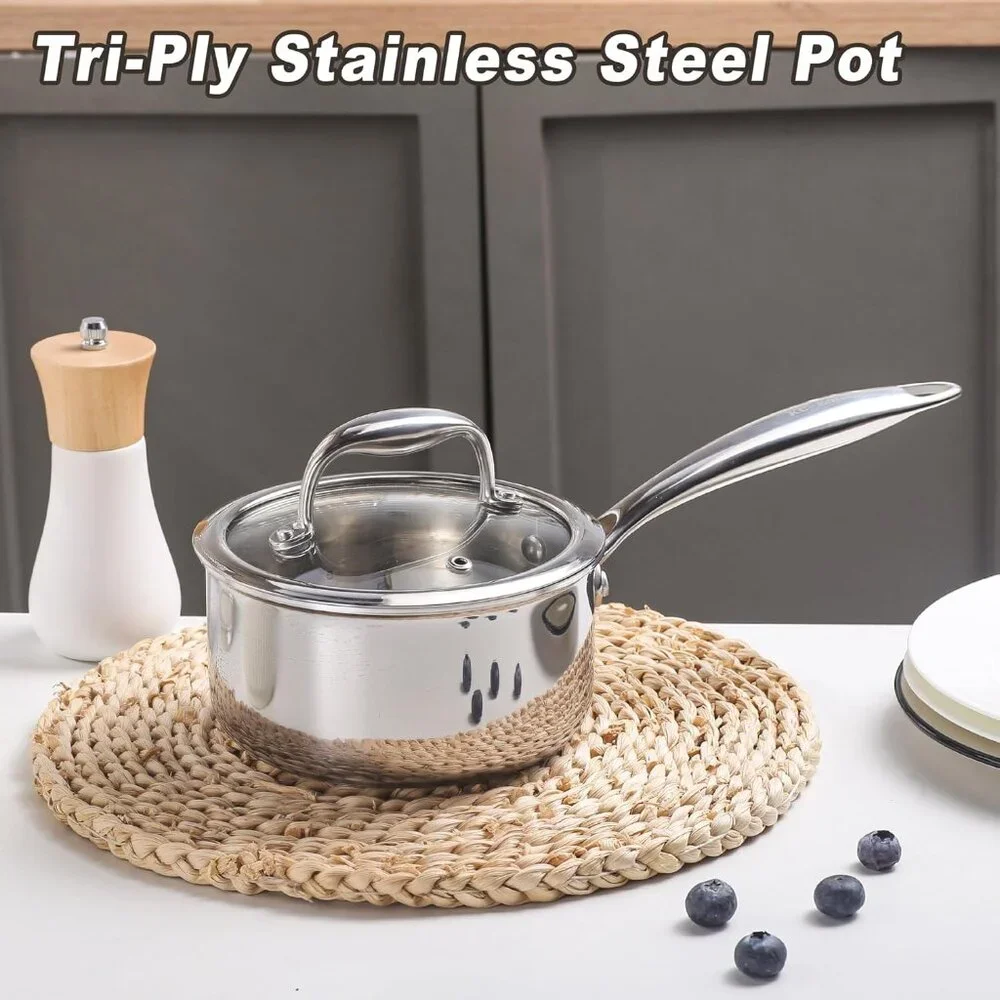 New KC-Emier stainless steel 1 quart mini sauce pan with lid small warmer pot